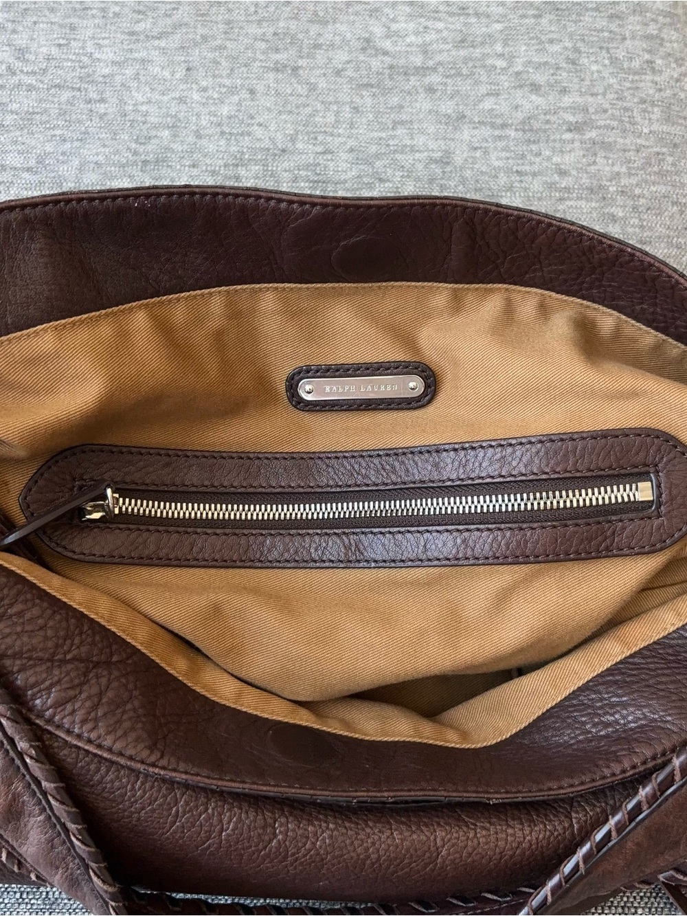 Ralph Lauren Collection Leather Fringe Shoulder Hobo Bag Dark Chocolate Brown - Picture 9 of 16